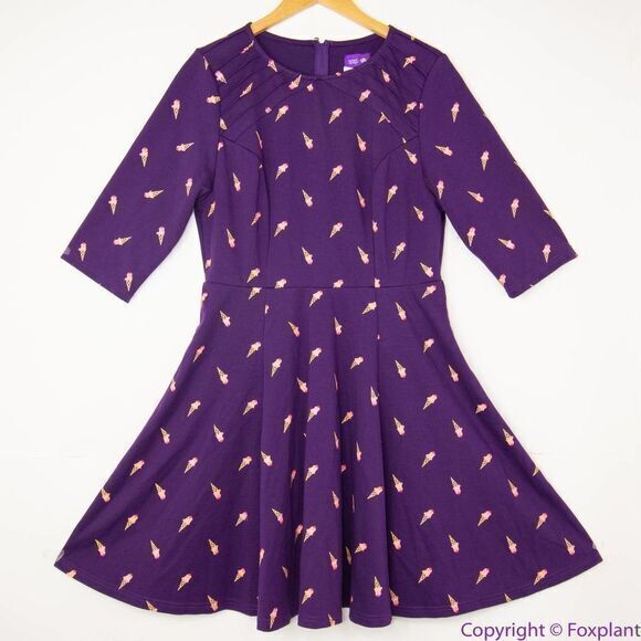 Unique Vintage Gwynnie Bee Purple Ice Cream Cone Fit And Flare Dress, 0XL - Picture 3 of 16